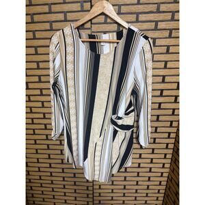 Cato Black And Tan Stripe Puff Print Blouse Size Large